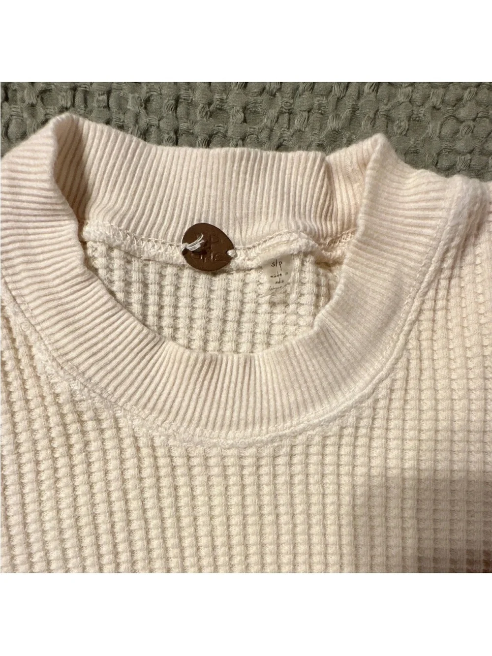 NWOT Free People Ivory Puff Long Sleeve Ribbed Knit Top with Lace-Up Cuffs S